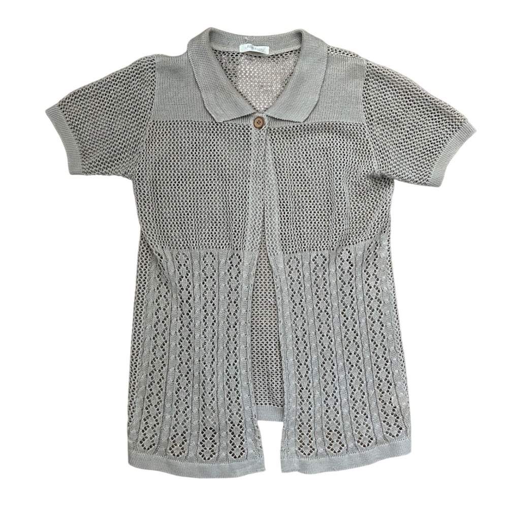 Boho Crochet Short Sleeve Cardigan Beige‎ M coastal beach coverup festival